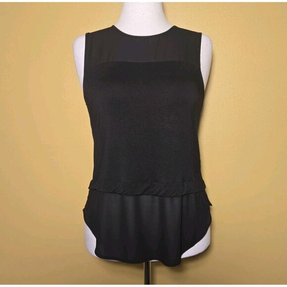 MICHAEL KORS Womens Sleeveless Knit Woven Mix Layered Top Sheer Womens Black Sm - Picture 2 of 9